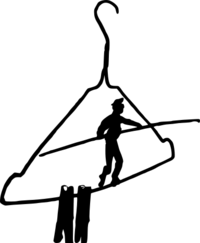 Logo du Théâtre du Funambule - Un cintre avec un funambule en équilibre dessus.